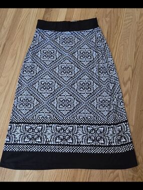 Black & White Midi Skirt with Geometric Border